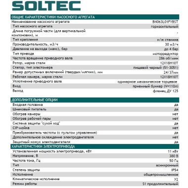 Насос винтовой SOLTEC BN063L01FYBSТ V110 c ПУ, 11kW, 30 m3/h, 4 bar для перекачивания крови с пером и без него &mdash; BTS Engineering