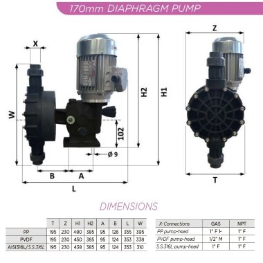 Насос-дозатор концентрированной серной кислоты AQUA MSC, PVDF, 300 л/ч, 5 бар, 0,37 кВт, 380В мембранный моторный — BTS Engineering