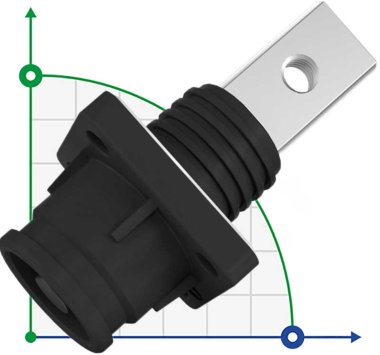 JC-CN12-S-03-M, 300A, conector CC de 1500V, toma de batería, orificio roscado, negro — BTS Engineering