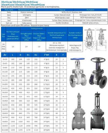 DN200 PN16 Задвижка клиновая фланцевая из нержавеющей стали 30нж41нж, ГОСТ — BTS Engineering