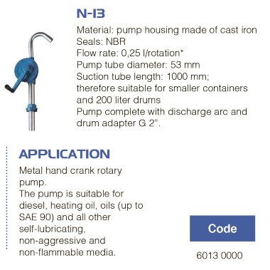 Ручний бочковий насос FLUIMAC NEPTUNE N-13, Сast Iron, NBR — BTS Engineering