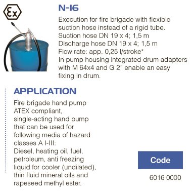 Ręczna pompa beczkowa FLUIMAC NEPTUNE N-16, Ex do oleju napędowego, benzyny ciężkiej, olejów mineralnych, estrów metylowych rzepaku — BTS Engineering