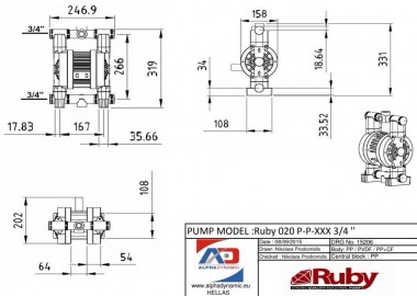 Pompe à membrane pneumatique RUBY 020P-P-EPT-E — BTS Engineering