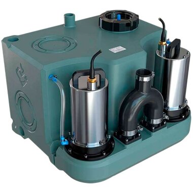 КНС сололифт для дач, частных домов с двумя насосами и пультом управления AIZL-1100W Double, 27/13, 1,1 кВт, 220V, 2800 об/мин &mdash; BTS Engineering