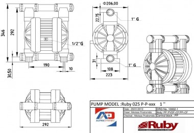 Pompe à membrane pneumatique RUBY 025P-P-TPT-F — BTS Engineering