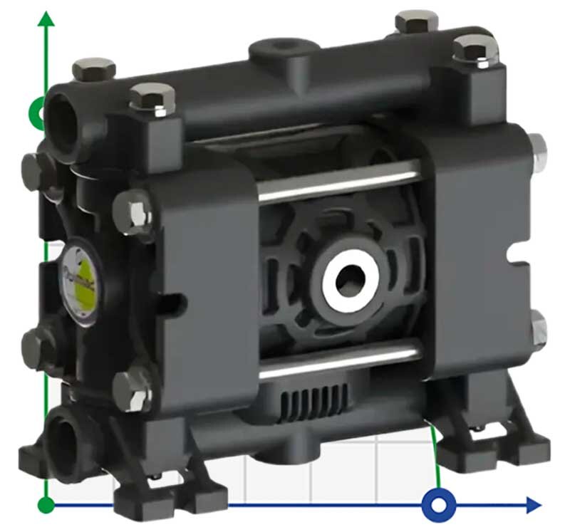 Bomba neumática de membrana FLUIMAC PHOENIX P08 PVDF+CF NBR+PTFE, 7 l/min para el bombeo de líquidos viscosos фото 1 — BTS Engineering