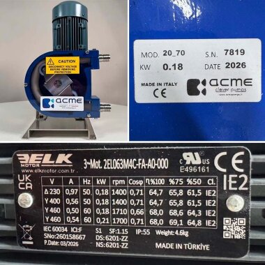 Перистальтический насос для перекачки красок ACME Pompe AS 20 FX 453 л/ч, 230/400B 50 Гц, 0,18 кВт, 70 rpm - TPV, с фиксированной производительностью &mdash; BTS Engineering