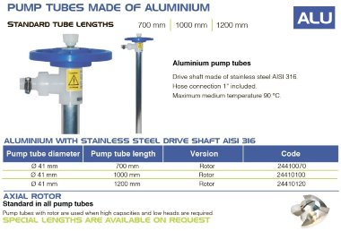 FLUIMAC NETTUNE pompe vide-fûts pièce de pompe (tuyau) avec ALU (arbre AISI 316), 1200 mm, Ø41 mm — BTS Engineering
