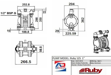Pompe à membrane pneumatique RUBY 125A-P-TAT-T — BTS Engineering