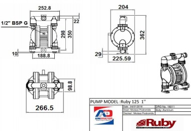 Bomba neumática de diafragma RUBY 125A-P-NNN — BTS Engineering