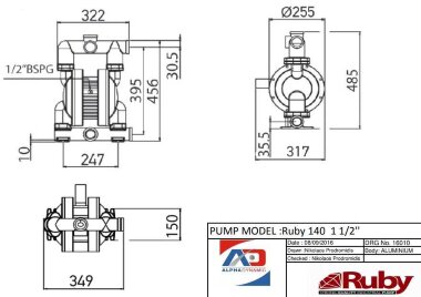 Bomba neumática de diafragma RUBY 140A-P-TAT-T — BTS Engineering