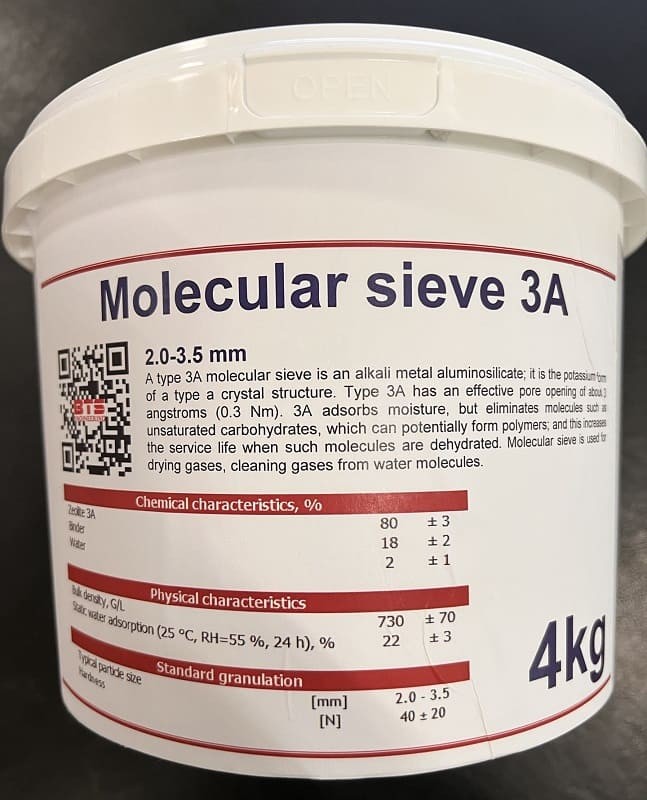 Молекулярное сито 3A, 2,0-3,5mm Molecular Sieve, упаковка 4кг фото 1 — BTS Engineering
