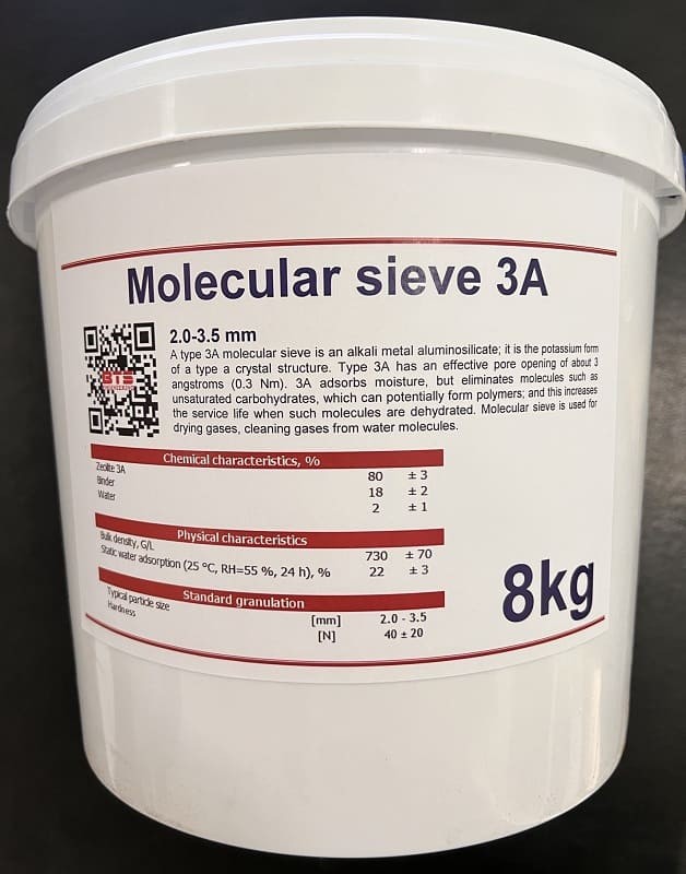 Молекулярное сито 3A, 2,0-3,5mm Molecular Sieve, упаковка 8кг фото 1 — BTS Engineering