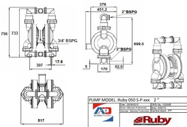 RUBY 050S-P-TST-T  pompa membranowa pneumatyczny — BTS Engineering