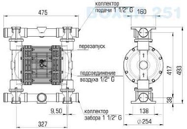 Насос DEBEM BOXER 251 РР+PTFE IB251-P-HTTPT пневматичний мембранний — BTS Engineering