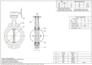 PN16 DN250 Zawór Motylkowy, korpus i tarcza wykonane ze stali nierdzewnej AISI 304, gniazdo PTFE — BTS Engineering