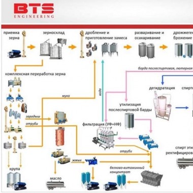 Alcohol plant: Complex processing of starch-containing raw materials (corn, wheat, soybeans, etc.) — BTS Engineering