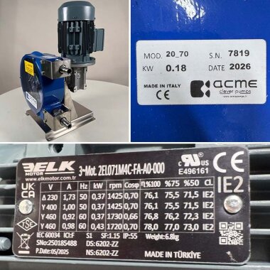 Перистальтический насос ACME Pompe ASP 15 FX 310 л/ч, 230/400B 50Гц, 0,37 кВт, 70 об/мин - NR, с фиксированной производительностью для перекачки химии &mdash; BTS Engineering