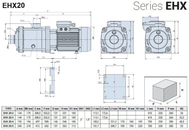 Bomba multietapa horizontal para sistemas de refrigeración EHX 20/5, 5,5 kW, 30 m3/h, 79 m, 380 V/T, AISI 304 (EBARA MATRIX) — BTS Engineering