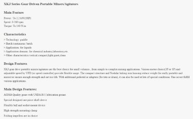 Mieszalnik łopatkowy GREATWALL MIXERS przenośny z przekładnią zębatą serii XKJ o mocy do 2,2 kW 0~350 obr./min — BTS Engineering