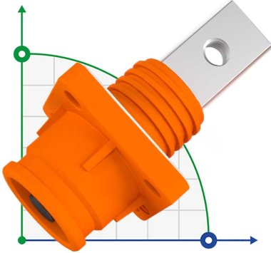 JC-CN12-S-01-M, conector hembra de CC de 300 A y 1500 V para sistemas de almacenamiento de energía con orificio roscado, naranja — BTS Engineering