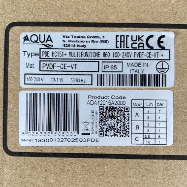 Bomba dosificadora PDE HC151+ MULTIFUNCIÓN M60 240V PVDF-CE-VT + ENCHUFE SHUKO, 1-10 l/h, 7-1 bar — BTS Engineering