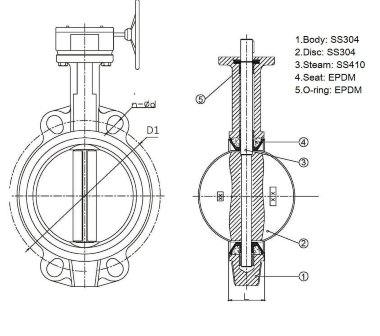 PN16 DN40 Zawór motylkowy, korpus i dysk ze stali nierdzewnej AISI 304, Seat EPDM — BTS Engineering