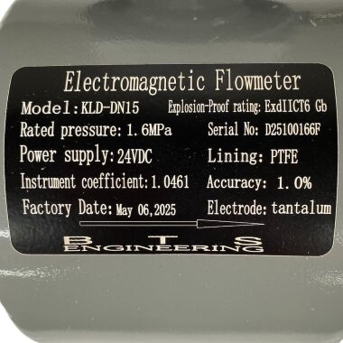 DN15 Caudalímetro electromagnético de acero al carbono KLD PN16 (98% ácido sulfúrico), 0,19-3,18 m3/h,4-20mA+RS485 — BTS Engineering