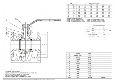 PN16 DN100 Zawór kulowy ze stali nierdzewnej AISI 304, Seat PTFE — BTS Engineering