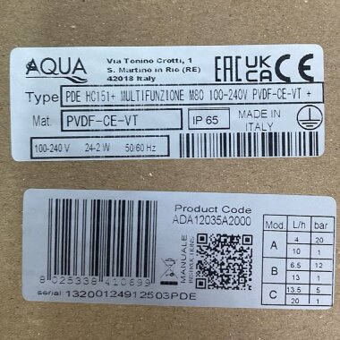 Bomba dosificadora PDE HC151+ MULTIFUNCIÓN M80 240V PVDF-CE-VT + ENCHUFE SHUKO, 4-20 l/h, 20-1 bar — BTS Engineering