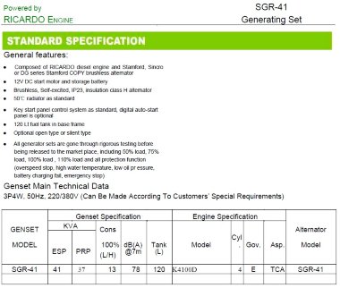 Przemysłowy generator diesla SOYGEN SG41R z ATS i silnikiem Ricardo 41kVA, 33kW, 380V/50HZ typ zamknięty — BTS Engineering