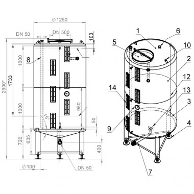 Mernik para alcohol 250 dio AISI 304 S=4mm — BTS Engineering