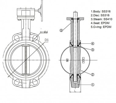 PN16 DN250 Zawór motylkowy, korpus i dysk ze stali nierdzewnej AISI 316, Seat EPDM — BTS Engineering