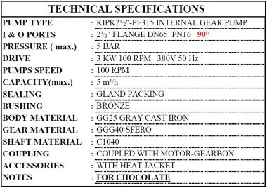 Pompe à engrenages pour chocolat Kupar KIPK 2 1/2"-PF315, 3 kW, 100 tr/min, avec motoréducteur &mdash; BTS Engineering