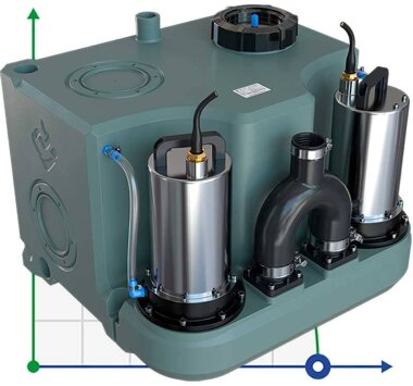 Podnośnik KNS solo do domków letniskowych i domów prywatnych z dwiema pompami i panelem sterowania AIZL-750W Double, 18/11,5, 0,75 kW, 220 V, 2800 obr./min — BTS Engineering