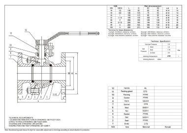 PN16 DN20 Zawór kulowy ze stali nierdzewnej AISI 304, Seat PTFE — BTS Engineering