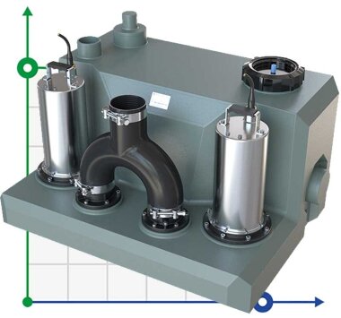 Urządzenie do podnoszenia ścieków z dwiema pompami i panelem sterowania AIZL-1500W Podwójne, 30/13, 1,5 kW, 220V, 2800 obr./min — BTS Engineering