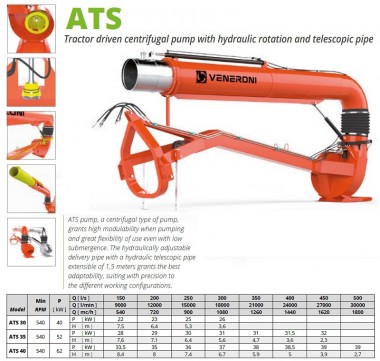 Pompe Veneroni ATS 30/540, 4m, 1080 m3/h PTO avec rotation hydraulique et tube télescopique — BTS Engineering