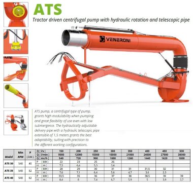 Veneroni ATS 35/540, 4m, 1620 m3/h Zapfwelle Pumpe mit hydraulischer Drehung und Teleskoprohr — BTS Engineering
