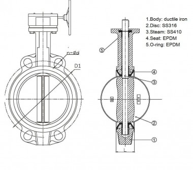 PN16 DN65 Засувка Батерфляй, чавунний корпус, диск AISI 316, Seat EPDM — BTS Engineering