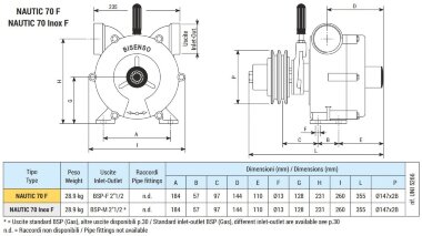 Flüssigkeitsringpumpe zum Entleeren von Bilgen, LIVERANI NAUTIC 70 F, 500 l/min, Bronze, mit Handkupplung, ohne Motor — BTS Engineering