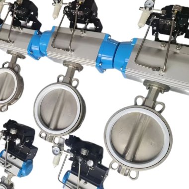PN16 DN125 Засувка Батерфляй, корпус, диск AISI304, PTFE з пневмоприводом подвійної дії, пневморозп.5/2, котушка 24В, коробка кінц.викл.LS10 — BTS Engineering