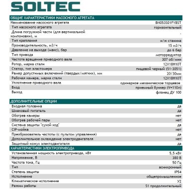 Насос винтовой SOLTEC BN053L01FYBSТ V110 c ПУ, 5,5kW, 15 m3/h, 6 bar для животного жира, птичьего кишечного мешка &mdash; BTS Engineering