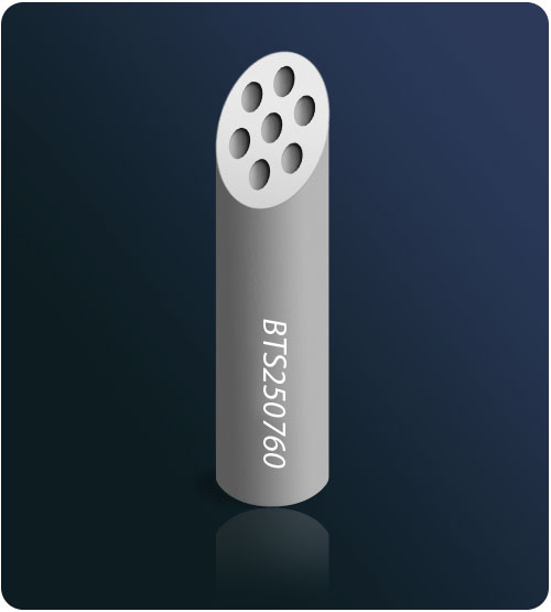 BTS250760-Ceramic membrane element with 7 channels, diameter 6.0 mm, outer diameter 25 mm and total length 1178 mm.